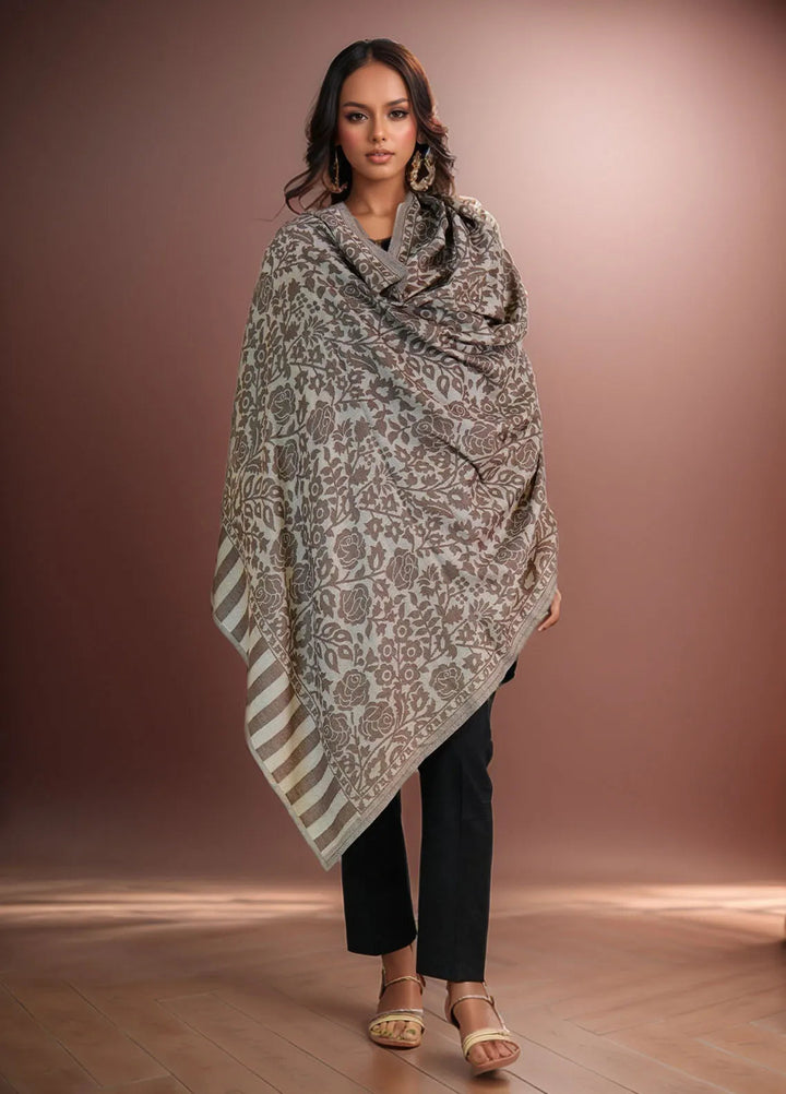 Sanaulla Exclusive Range Pashmina Shawl D-38 Dark Brown - Winter Collection