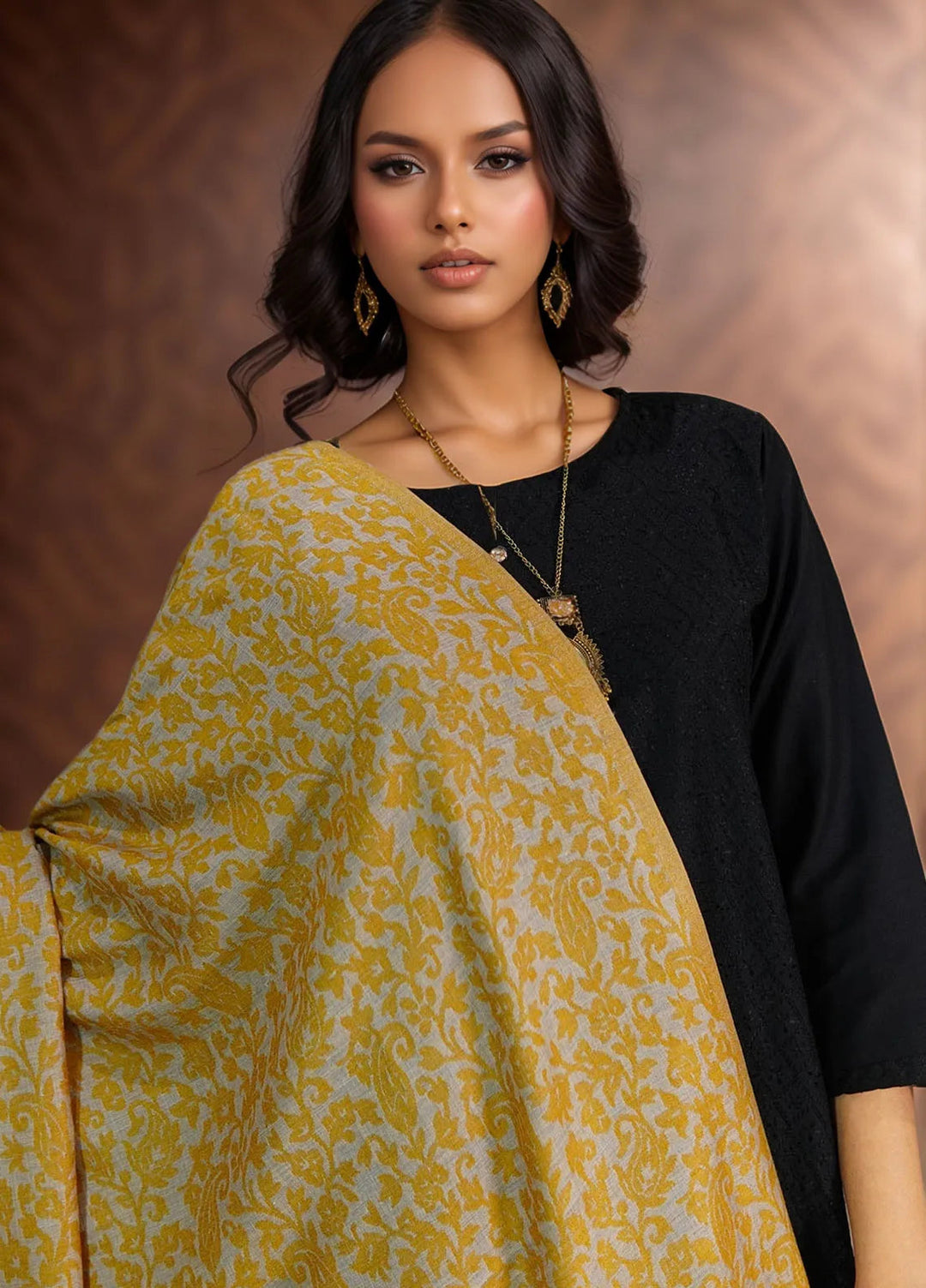 Sanaulla Exclusive Range Pashmina Shawl D-38 Orange - Winter Collection