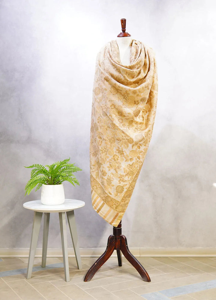 Sanaulla Exclusive Range Pashmina Shawl D-4 Light Brown - Winter Collection
