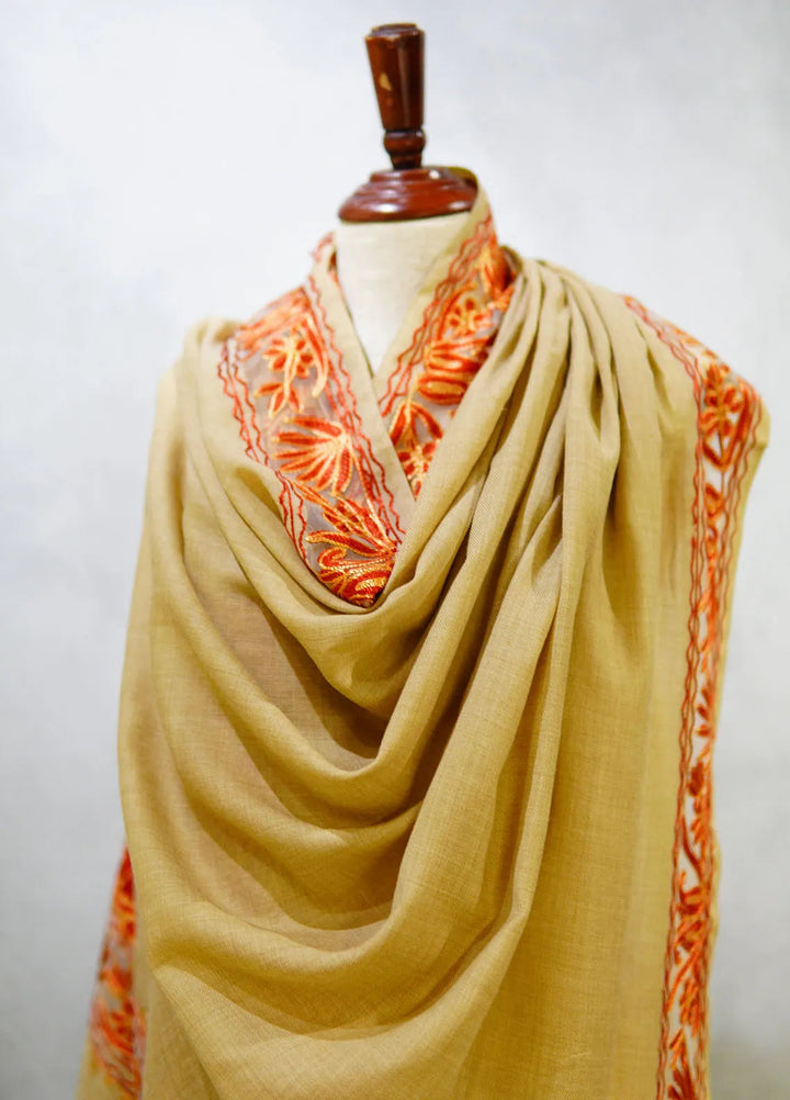 Sanaulla Exclusive Range Pashmina Shawl D-40 Light Brown 1 - Winter Collection
