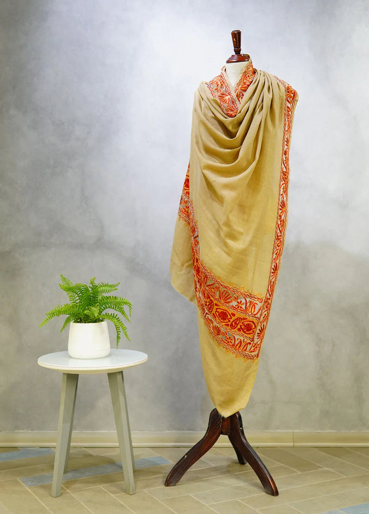 Sanaulla Exclusive Range Pashmina Shawl D-40 Light Brown 1 - Winter Collection