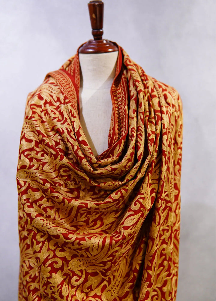 Sanaulla Exclusive Range Pashmina Shawl D-48 Mehroon - Winter Collection