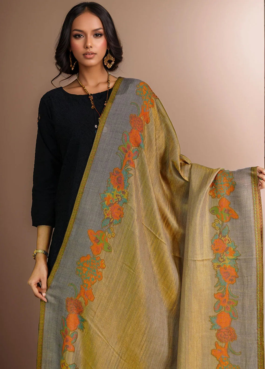 Sanaulla Exclusive Range Pashmina Shawl D-54 Beige - Winter Collection