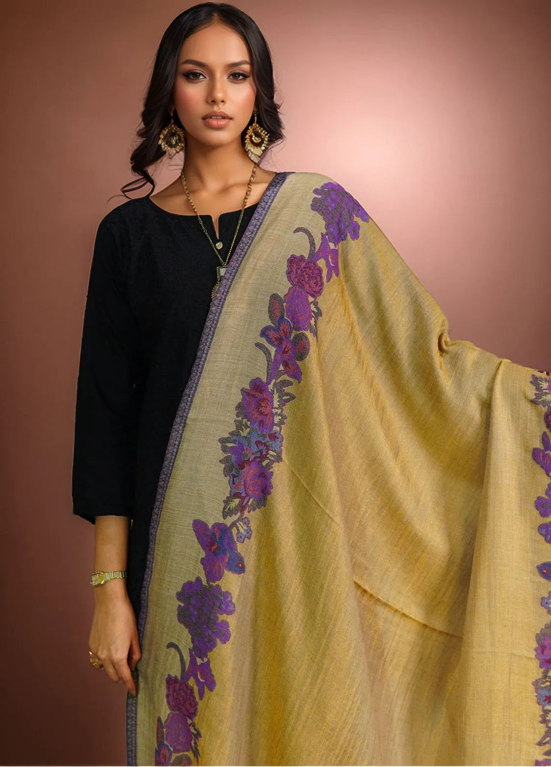 Sanaulla Exclusive Range Pashmina Shawl D-54 Brown 3 - Winter Collection