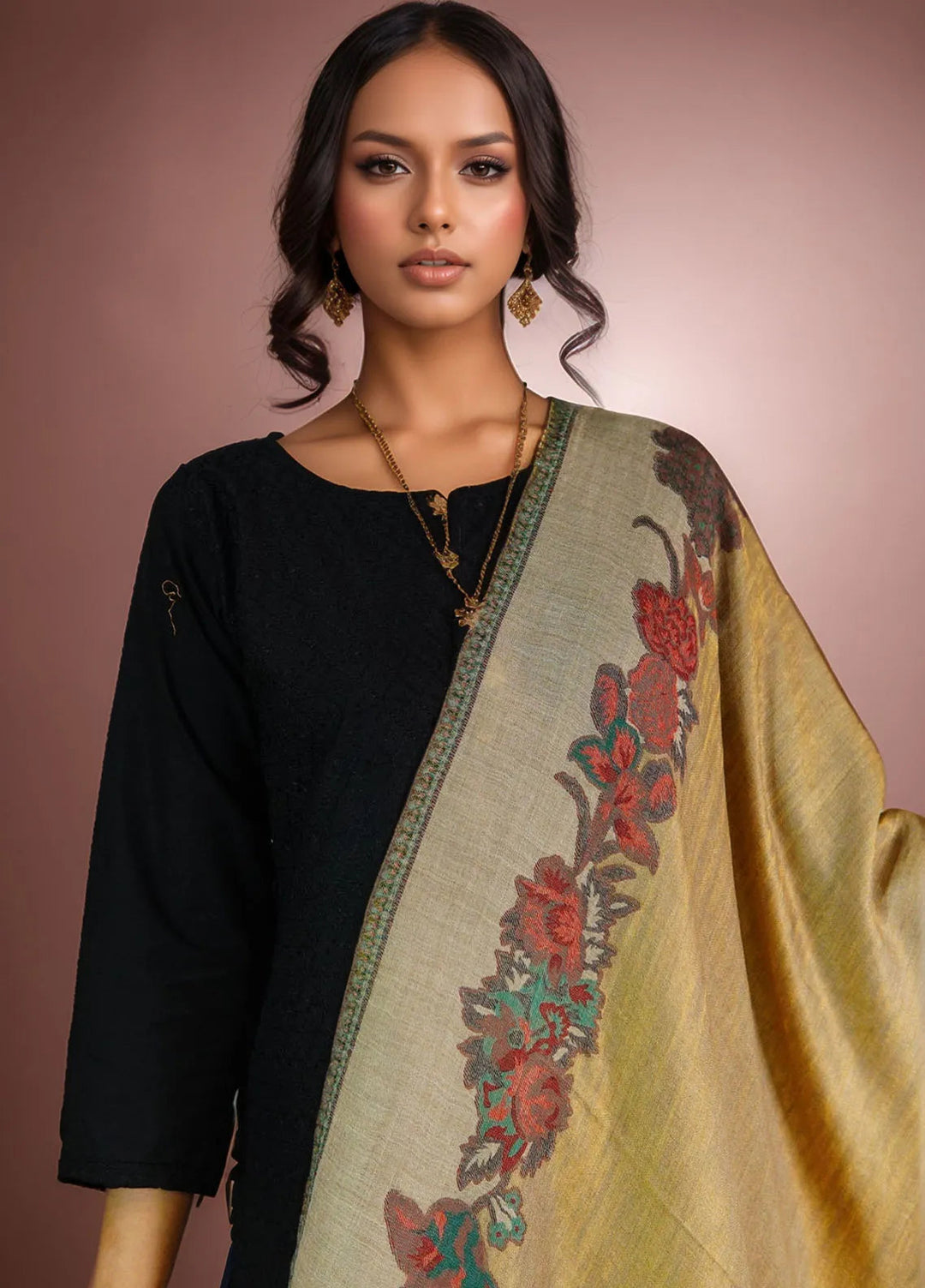 Sanaulla Exclusive Range Pashmina Shawl D-54 Brown - Winter Collection