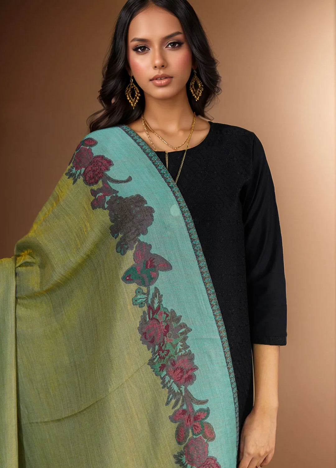 Sanaulla Exclusive Range Pashmina Shawl D-54 Light Green - Winter Collection