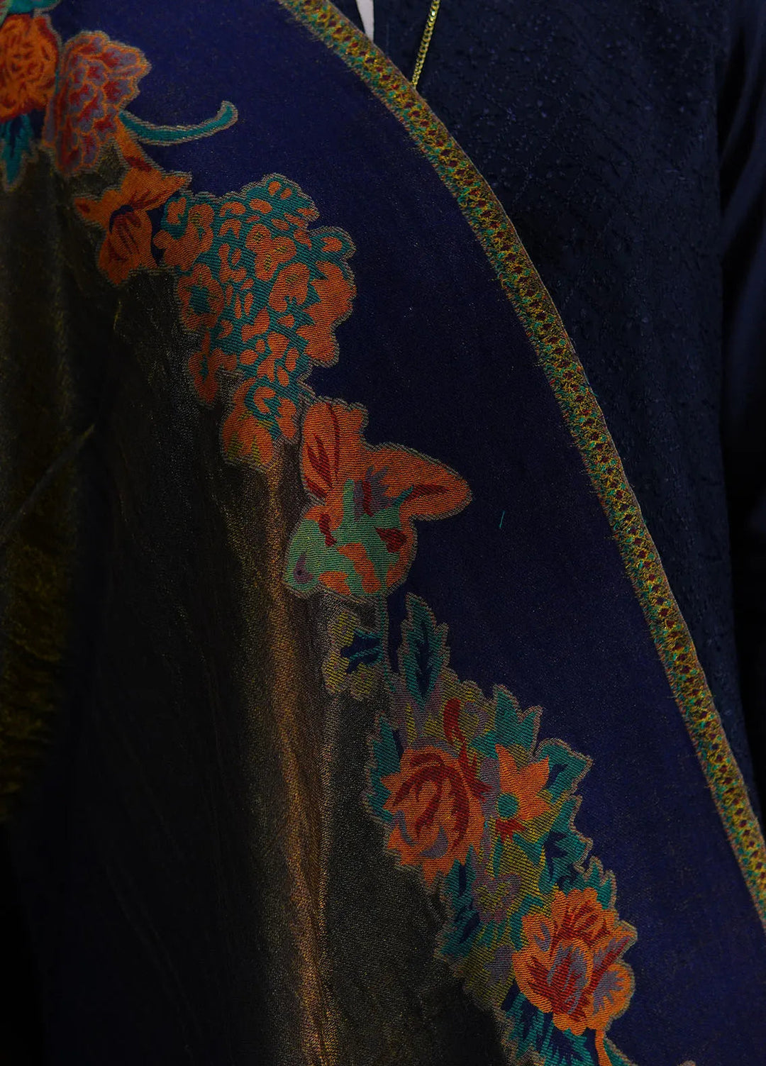 Sanaulla Exclusive Range Pashmina Shawl D-54 Navy Blue - Winter Collection