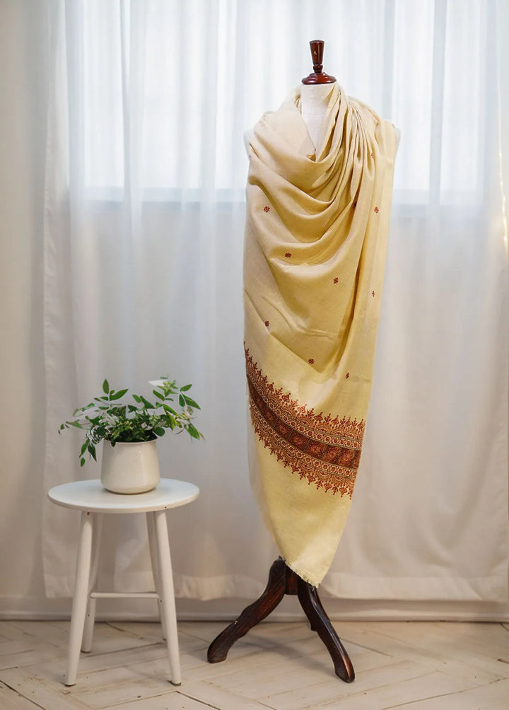 Sanaulla Exclusive Range Pashmina Shawl D-58 Cream - Winter Collection