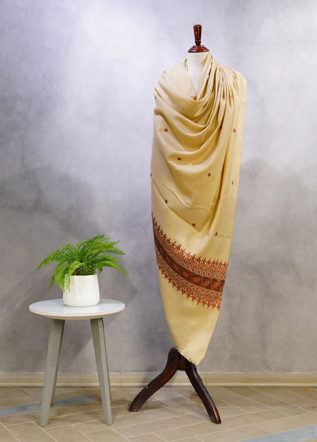 Sanaulla Exclusive Range Pashmina Shawl D-58 Cream - Winter Collection