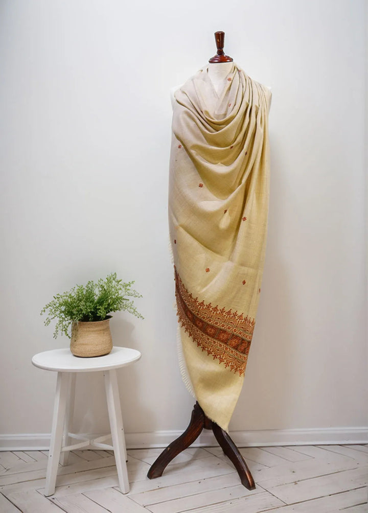 Sanaulla Exclusive Range Pashmina Shawl D-58 Light Brown - Winter Collection