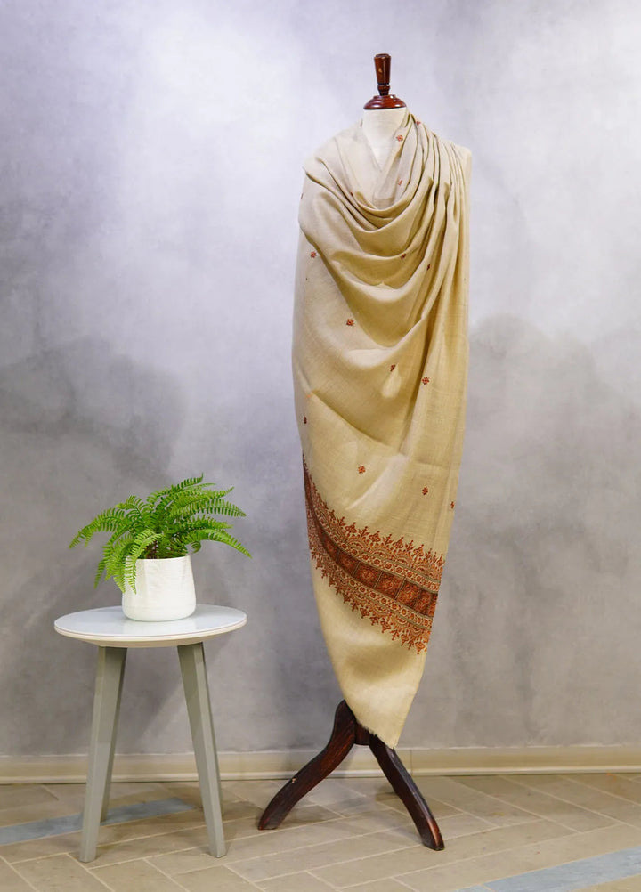 Sanaulla Exclusive Range Pashmina Shawl D-58 Light Brown - Winter Collection