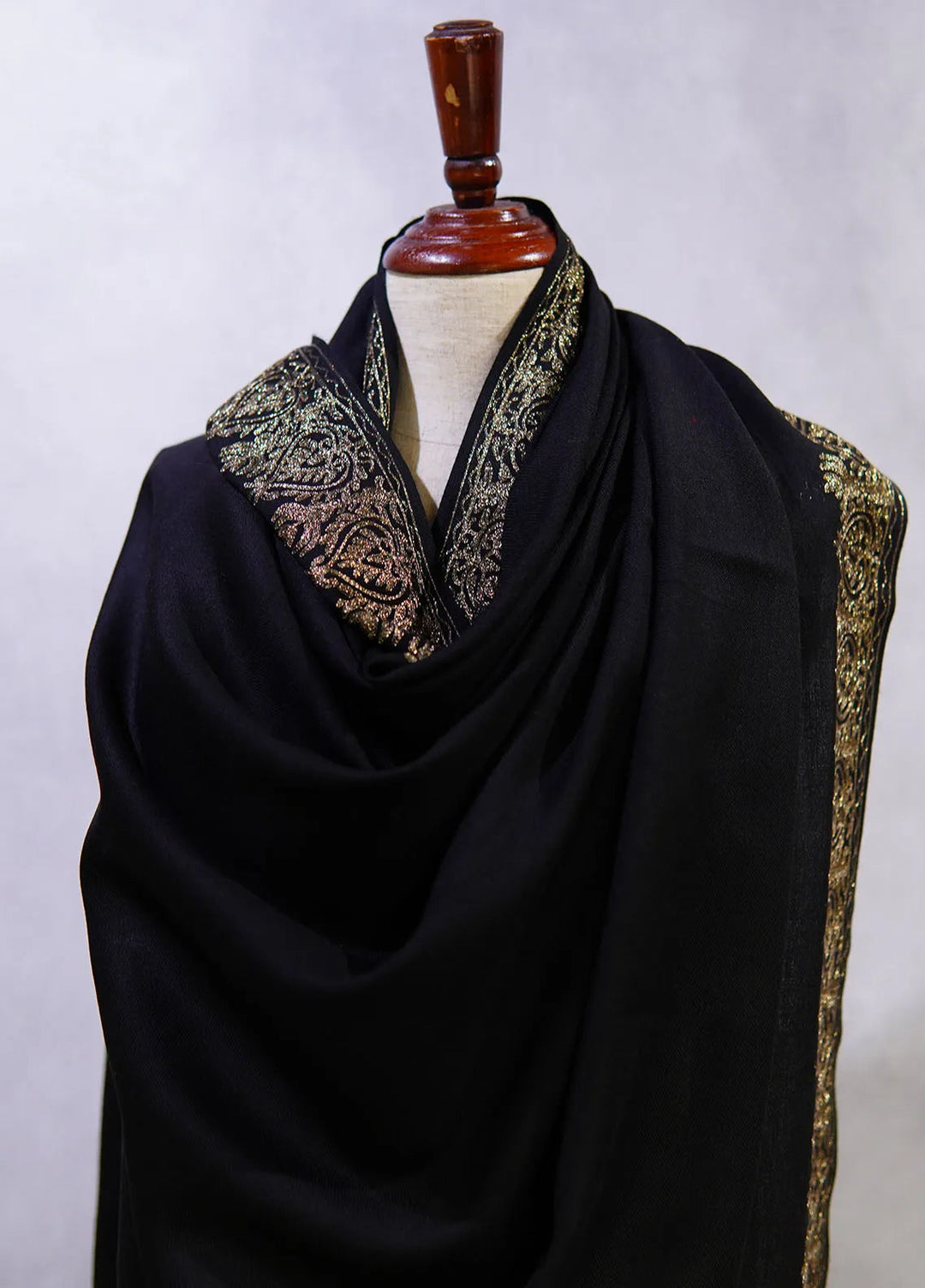 Sanaulla Exclusive Range Pashmina Shawl D-63 Black - Winter Collection