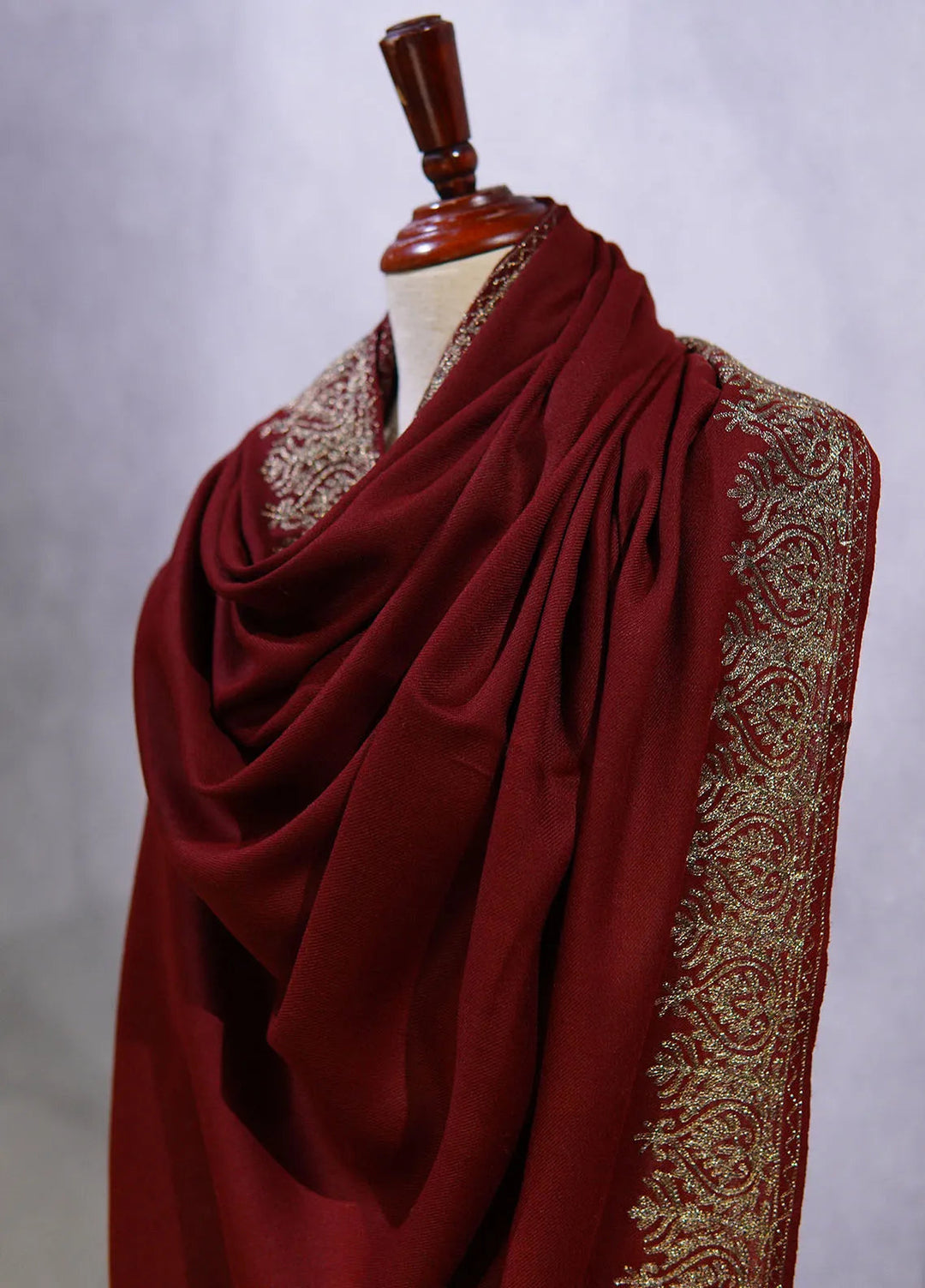 Sanaulla Exclusive Range Pashmina Shawl D-63 Mehroon - Winter Collection