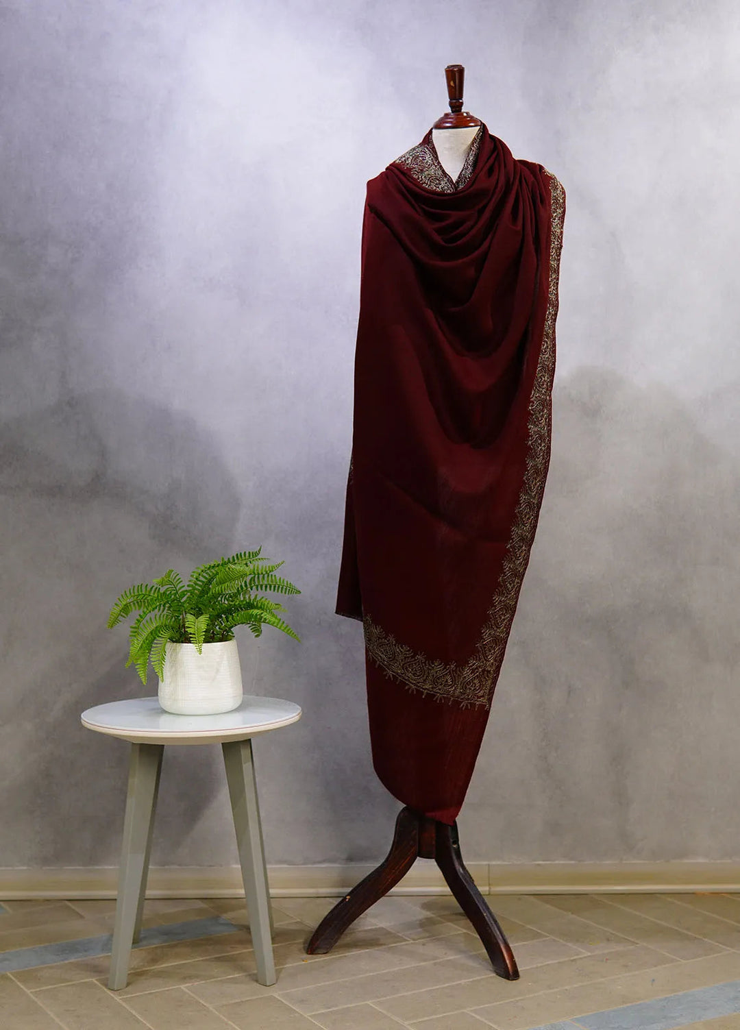 Sanaulla Exclusive Range Pashmina Shawl D-63 Mehroon - Winter Collection