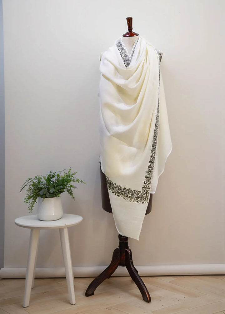 Sanaulla Exclusive Range Pashmina Shawl D-63 Off White - Winter Collection
