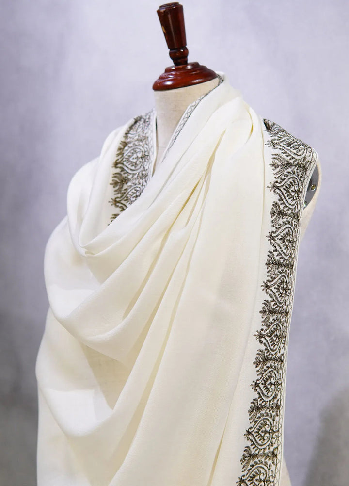 Sanaulla Exclusive Range Pashmina Shawl D-63 Off White - Winter Collection