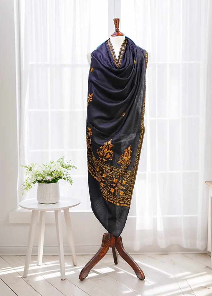 Sanaulla Exclusive Range Pashmina Shawl D-7 Black 1 - Winter Collection