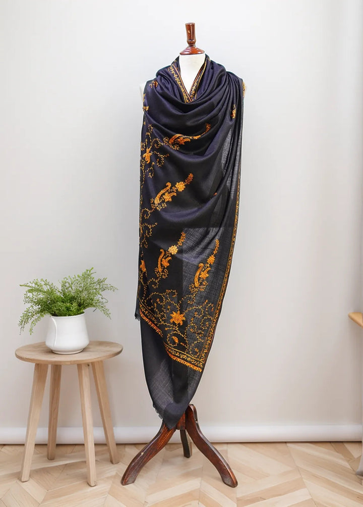 Sanaulla Exclusive Range Pashmina Shawl D-7 Black - Winter Collection
