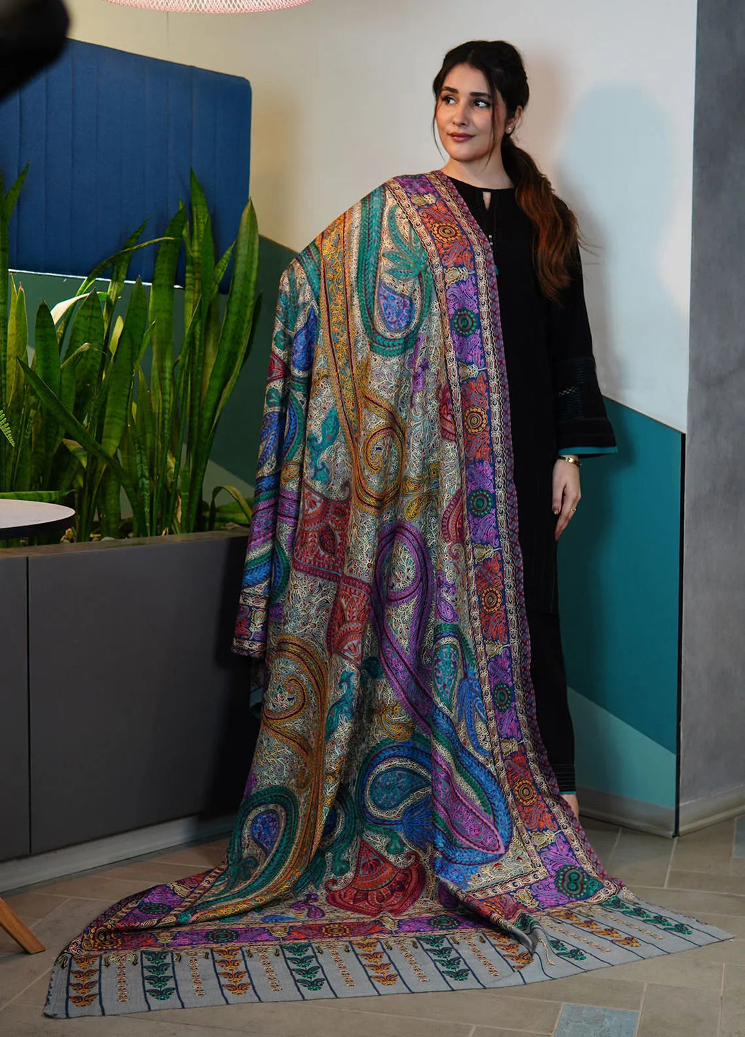 Sanaulla Exclusive Range Pashmina Shawl KPS D-100 Multi 1 - Winter Collection