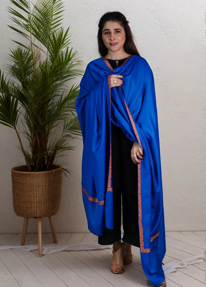 Sanaulla Exclusive Range Pashmina Shawl KPS D-13 Royal Blue - Winter Collection