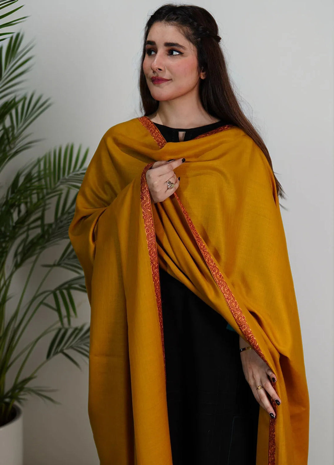 Sanaulla Exclusive Range Pashmina Shawl KPS D-13 Yellow - Winter Collection