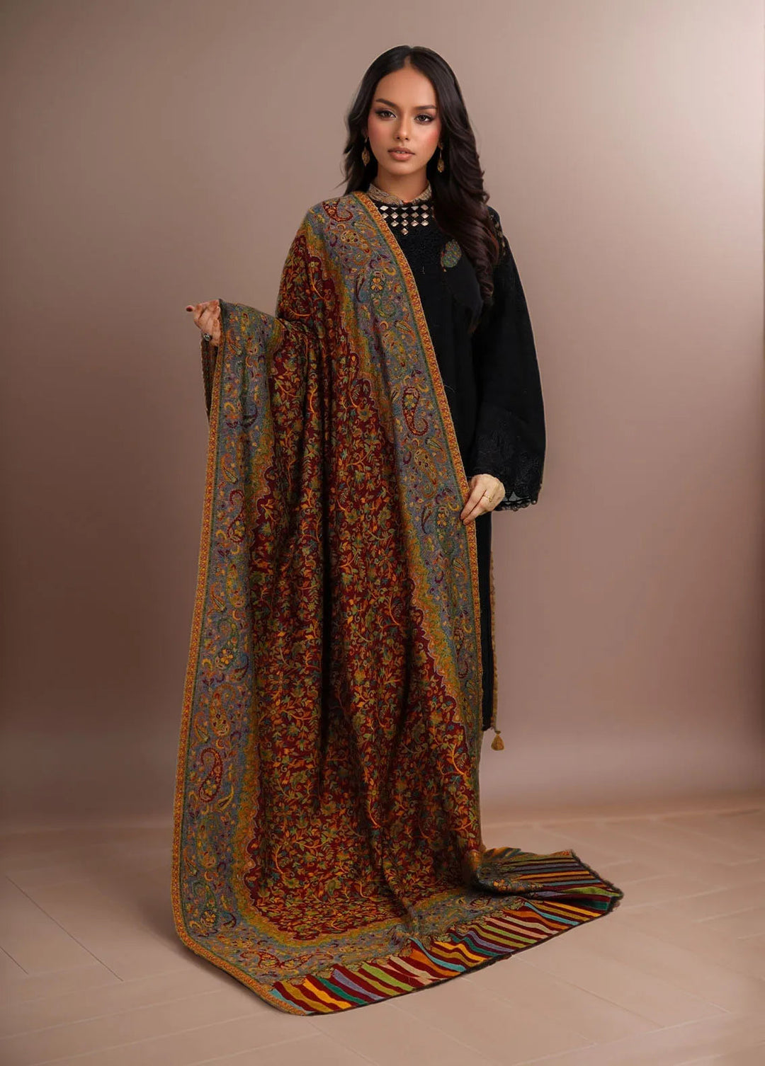 Sanaulla Exclusive Range Pashmina Shawl KPS D-18 Multi 13 - Winter Collection
