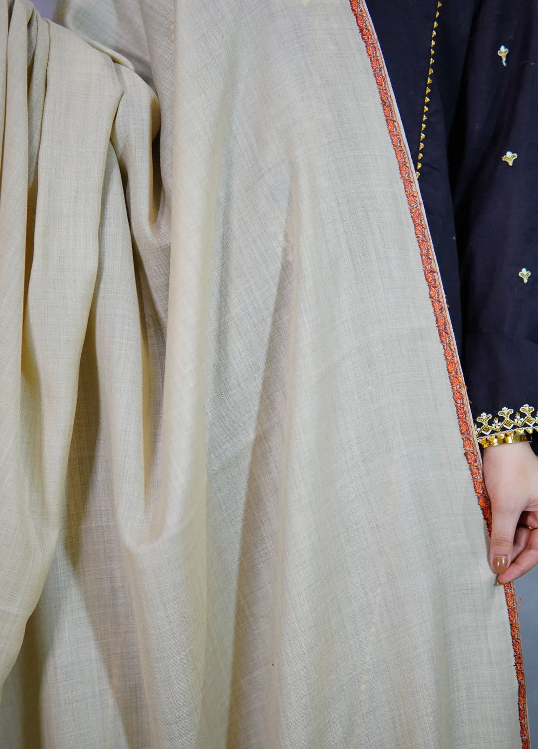 Sanaulla Exclusive Range Pashmina Shawl KPS D-19 Cream 1 - Winter Collection