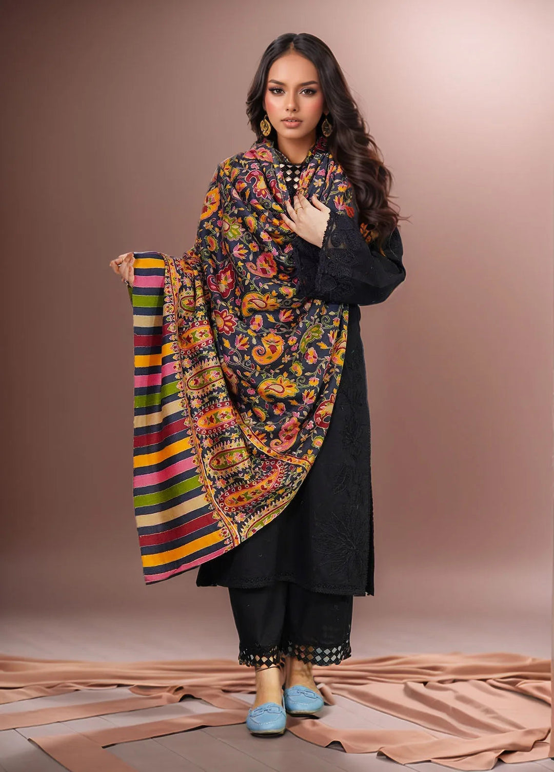 Sanaulla Exclusive Range Pashmina Shawl KPS D-27 Multi 2 - Winter Collection