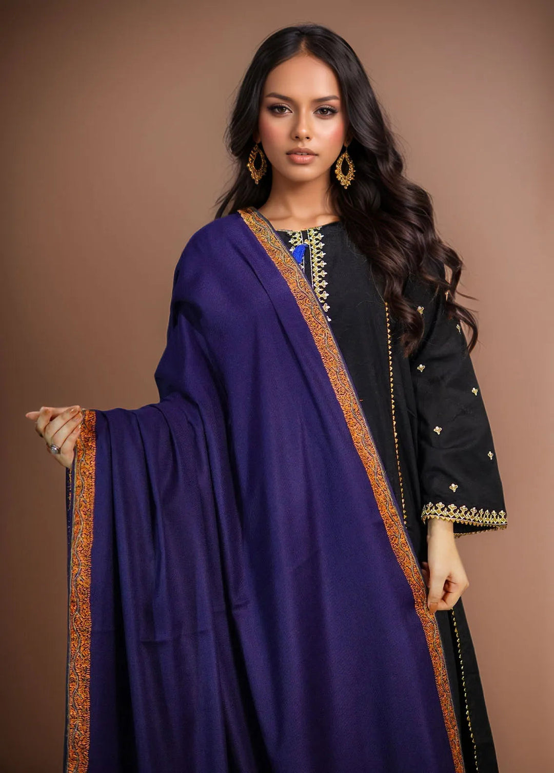 Sanaulla Exclusive Range Pashmina Shawl KPS D-28 Navy Blue 1 - Winter Collection