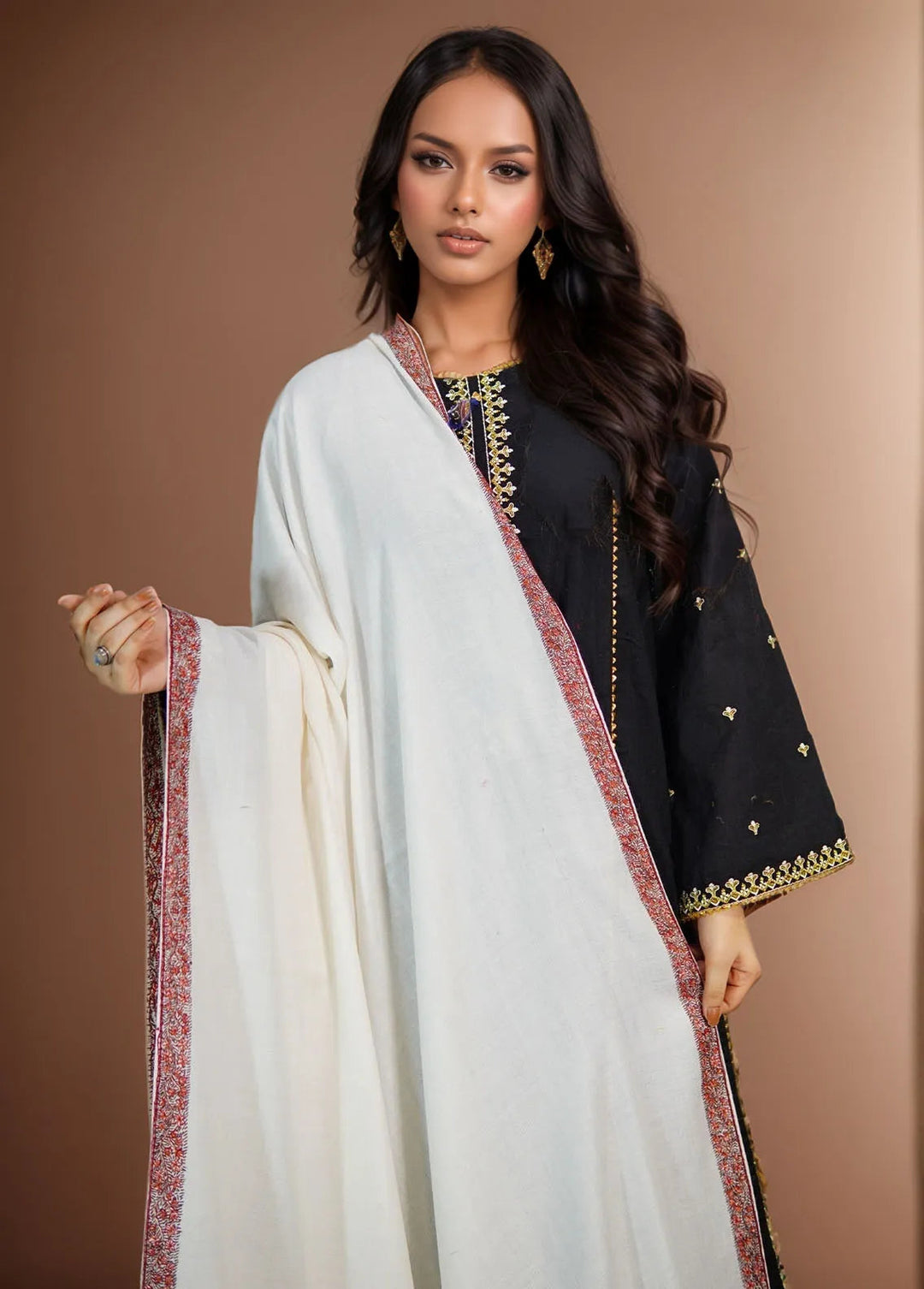 Sanaulla Exclusive Range Pashmina Shawl KPS D-28 Off White 1 - Winter Collection