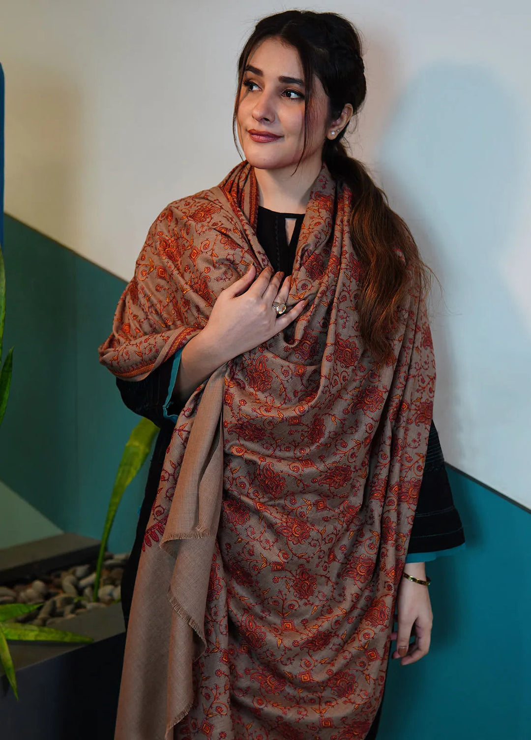 Sanaulla Exclusive Range Pashmina Shawl KPS D-34 Dark Brown - Winter Collection