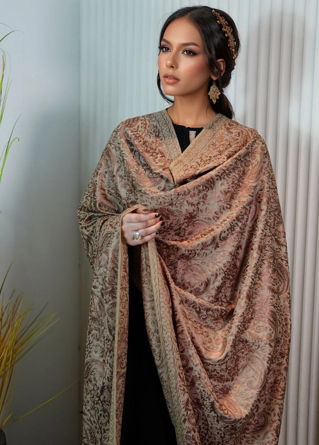 Sanaulla Exclusive Range Pashmina Shawl KPS D-35 Brown 2 - Winter Collection