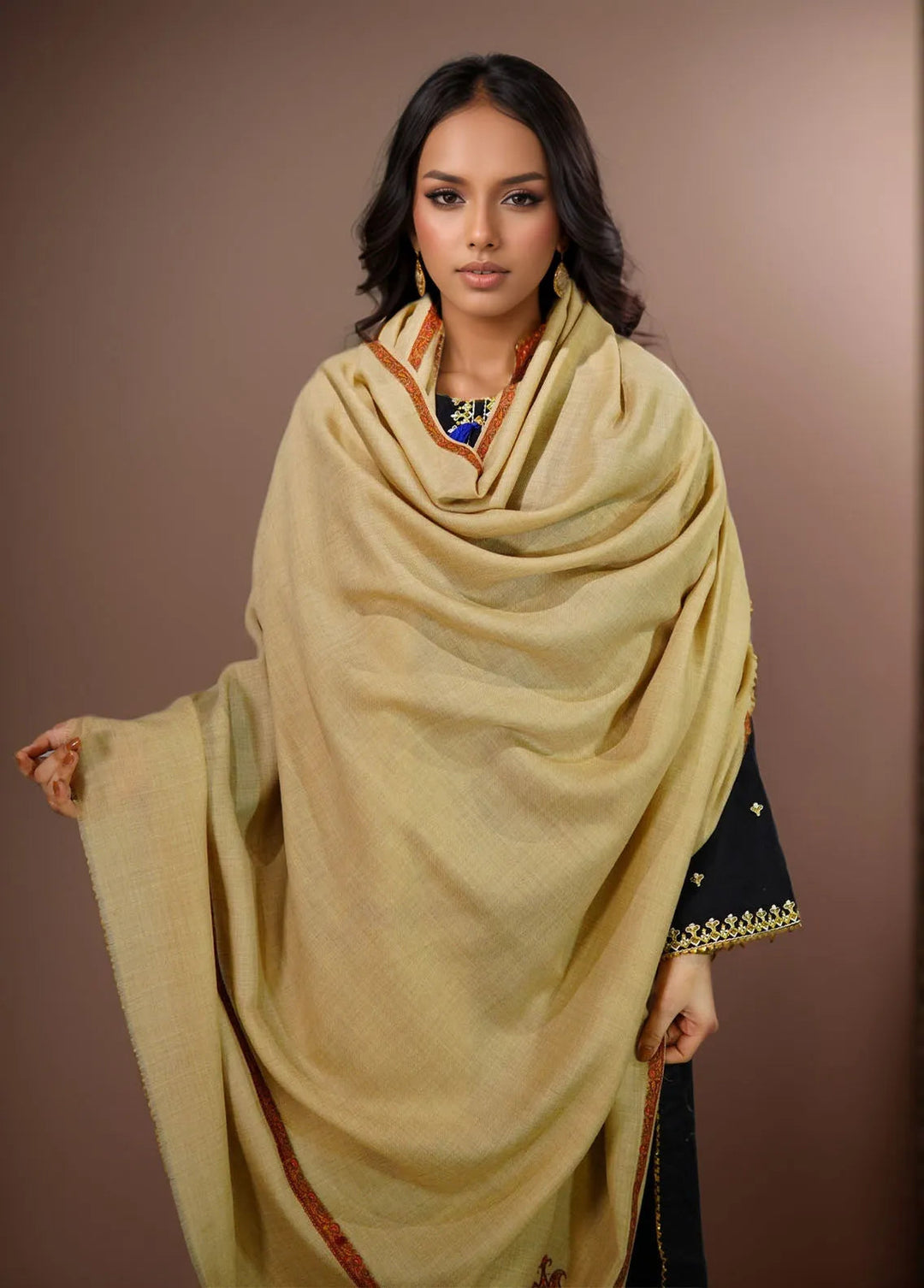Sanaulla Exclusive Range Pashmina Shawl KPS D-38 Brown 2 - Winter Collection