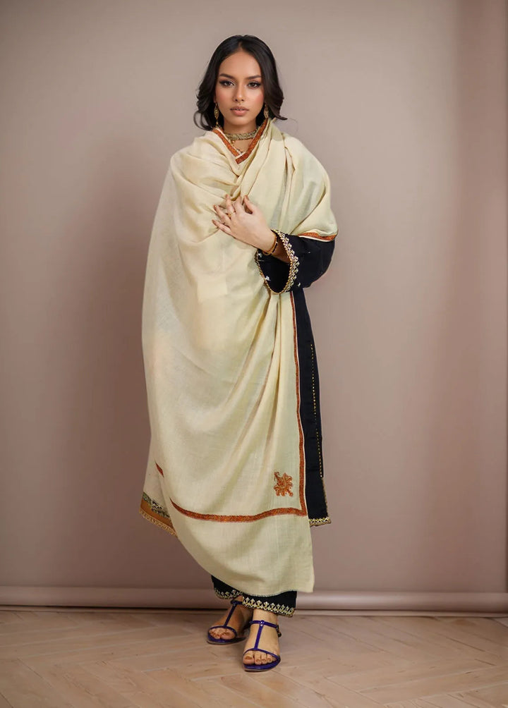 Sanaulla Exclusive Range Pashmina Shawl KPS D-38 Cream - Winter Collection