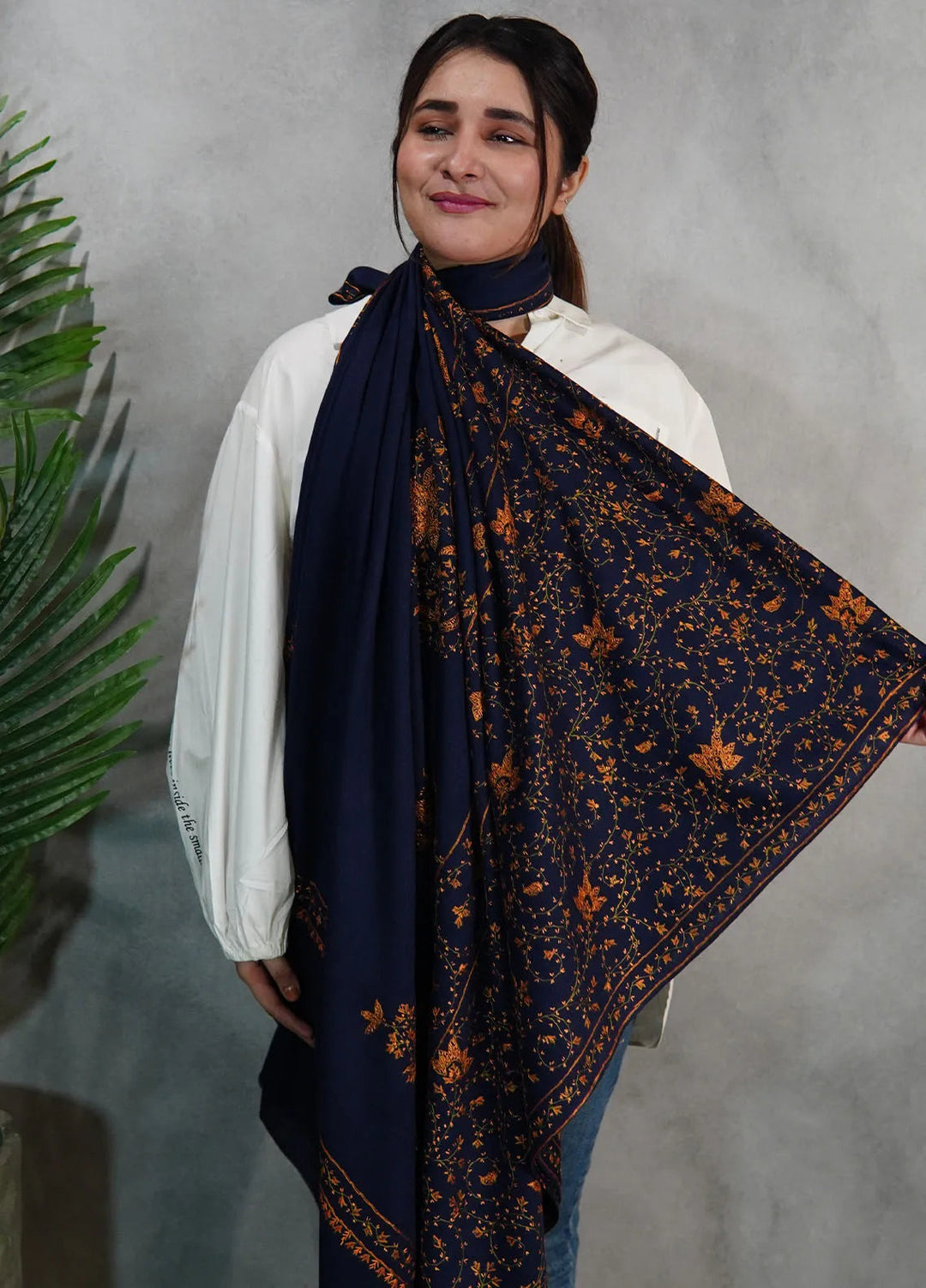 Sanaulla Exclusive Range Pashmina Shawl KPS D-39 Navy Blue 1 - Winter Collection