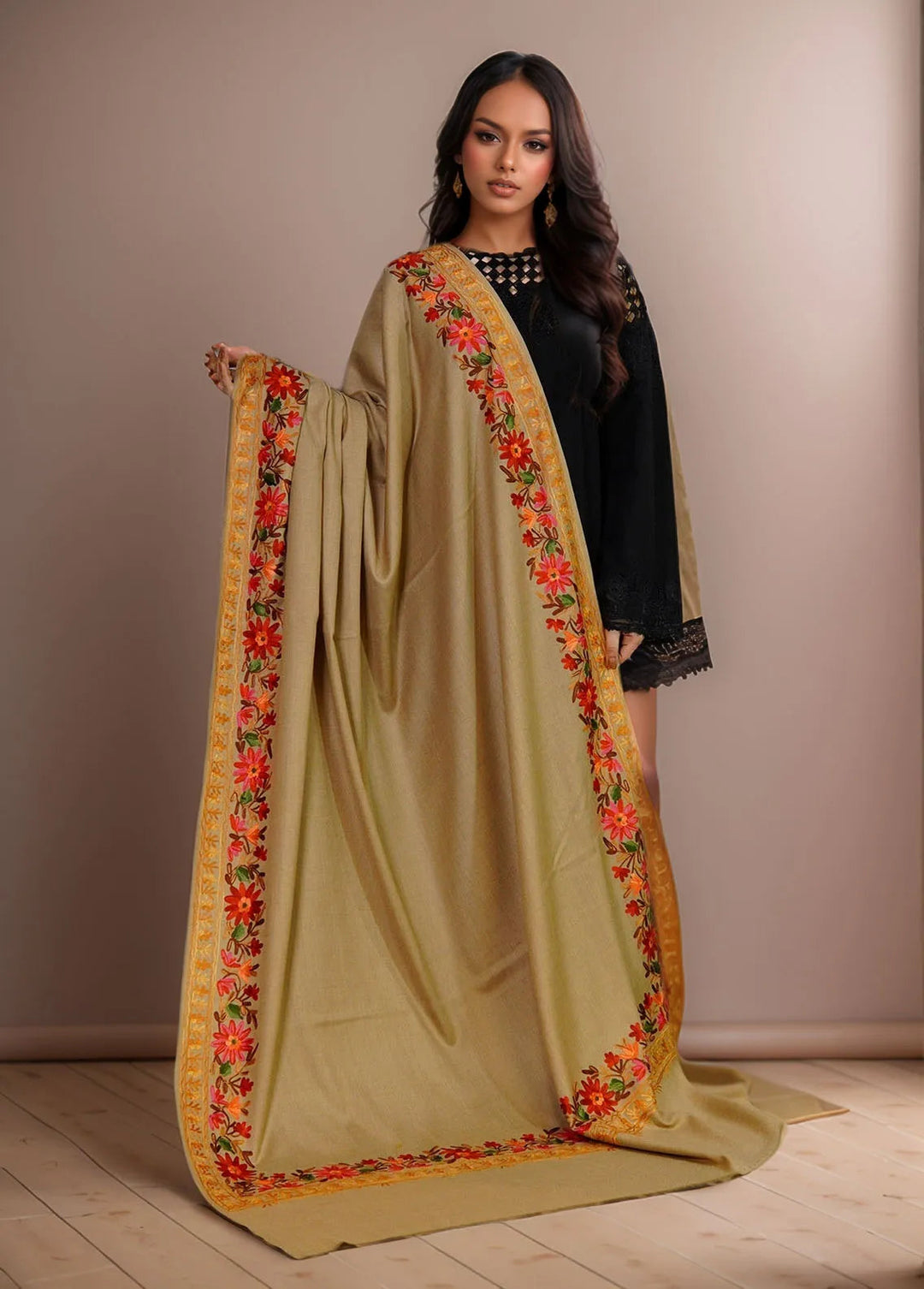 Sanaulla Exclusive Range Pashmina Shawl KPS D-4 Brown 1 - Winter Collection