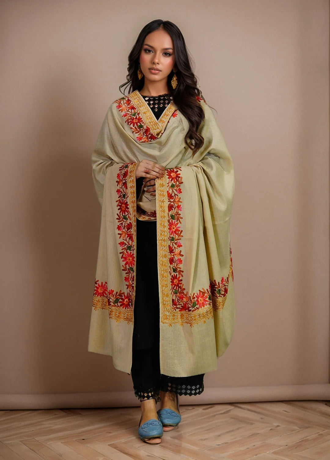 Sanaulla Exclusive Range Pashmina Shawl KPS D-4 Fawn 4 - Winter Collection