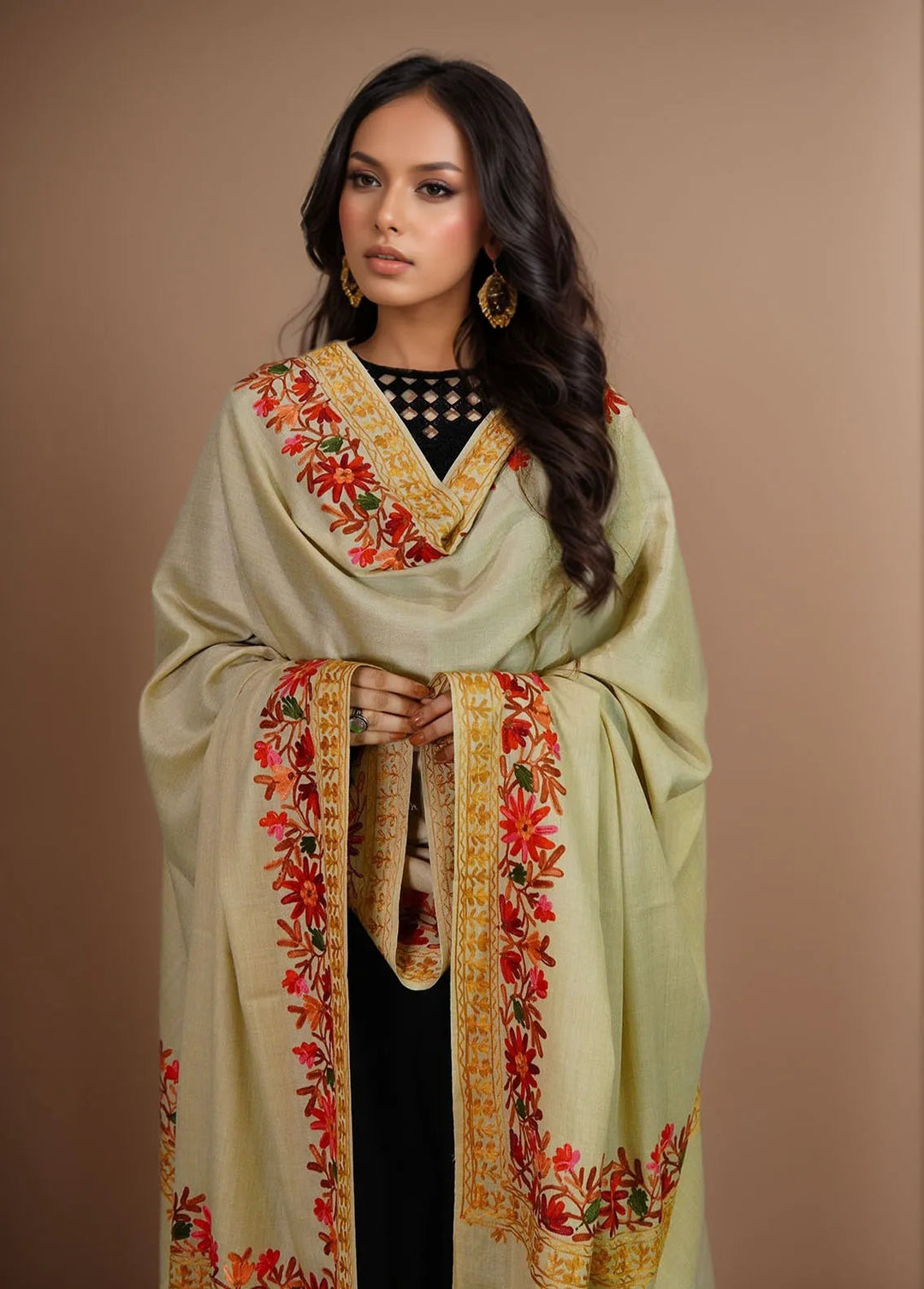 Sanaulla Exclusive Range Pashmina Shawl KPS D-4 Fawn 4 - Winter Collection