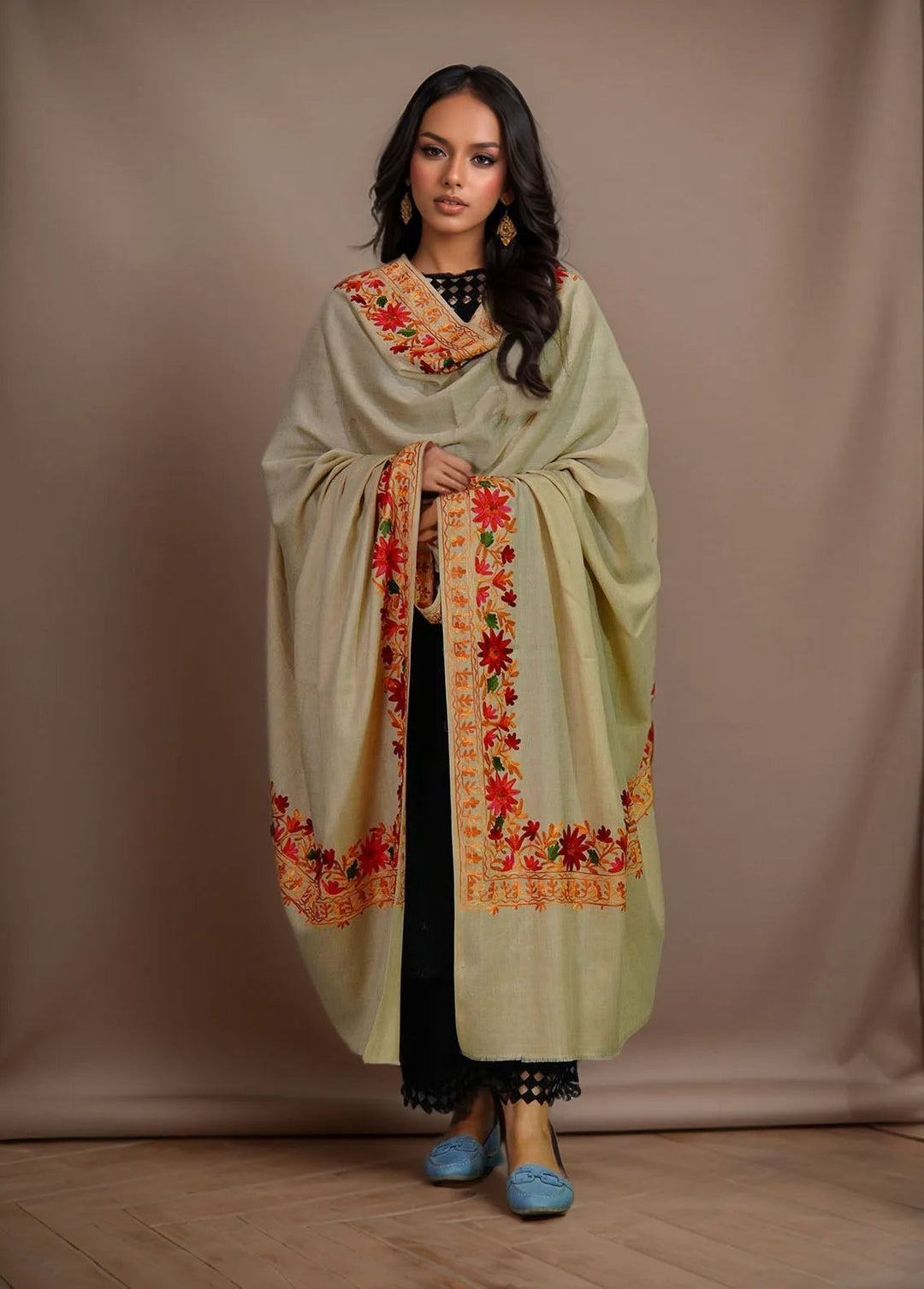 Sanaulla Exclusive Range Pashmina Shawl KPS D-4 Fawn - Winter Collection