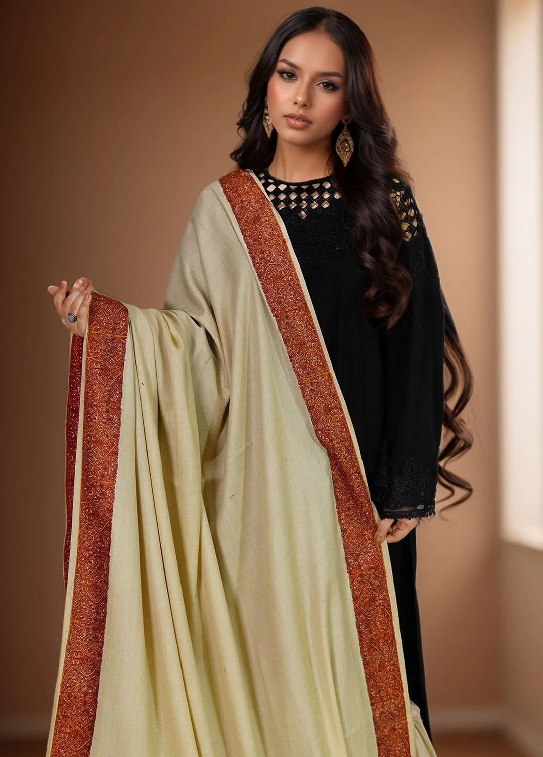 Sanaulla Exclusive Range Pashmina Shawl KPS D-45 Camel - Winter Collection