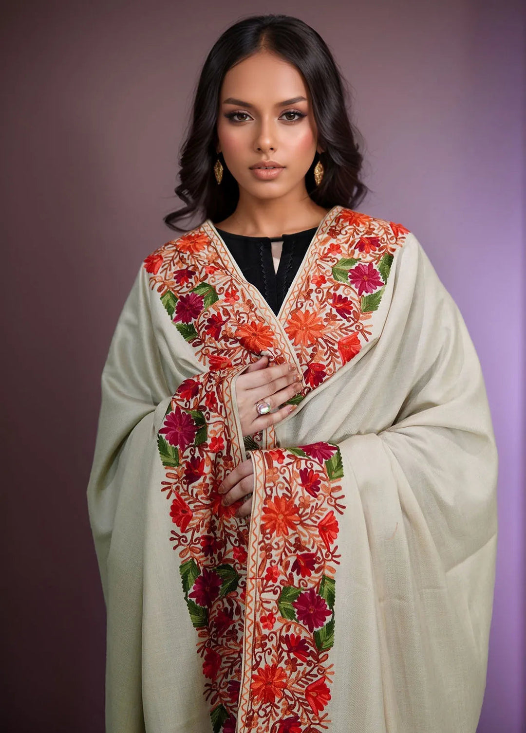 Sanaulla Exclusive Range Pashmina Shawl KPS D-5 Fawn 4 - Winter Collection
