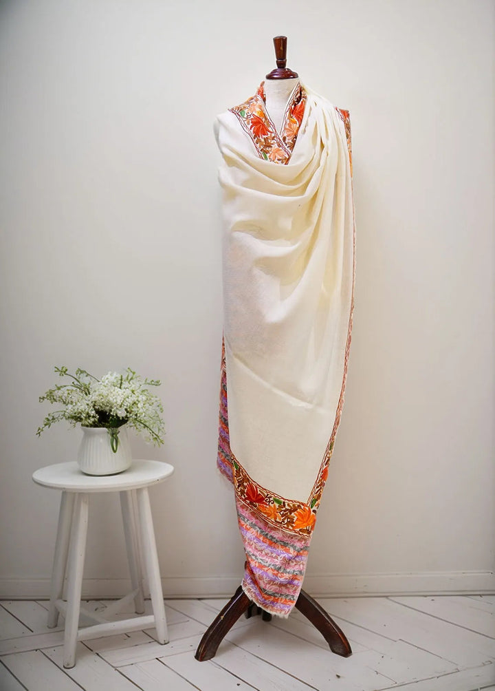 Sanaulla Exclusive Range Pashmina Shawl KPS D-55 Off White 1 - Winter Collection