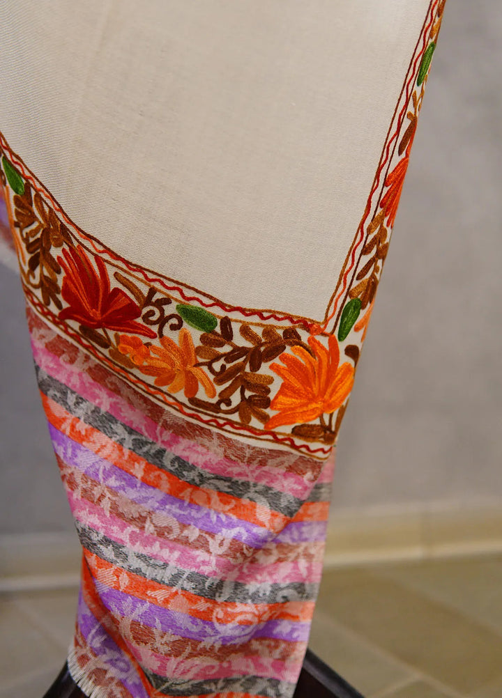Sanaulla Exclusive Range Pashmina Shawl KPS D-55 Off White 1 - Winter Collection