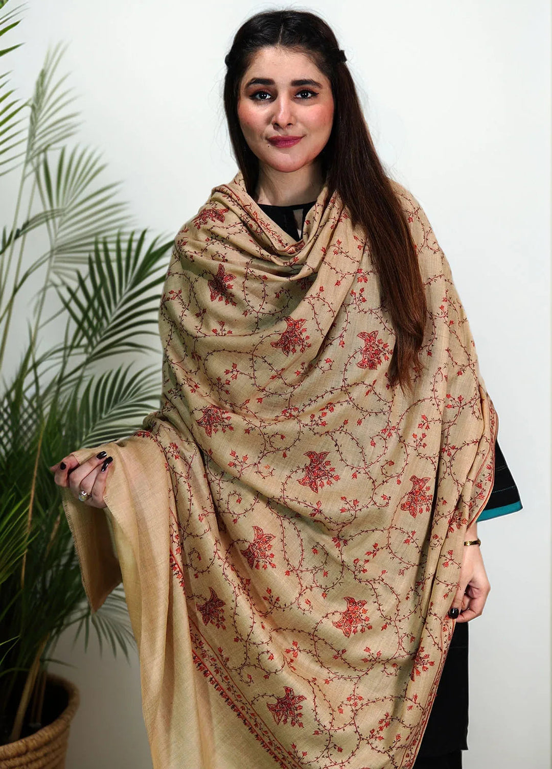 Sanaulla Exclusive Range Pashmina Shawl KPS D-57 Beige - Winter Collection