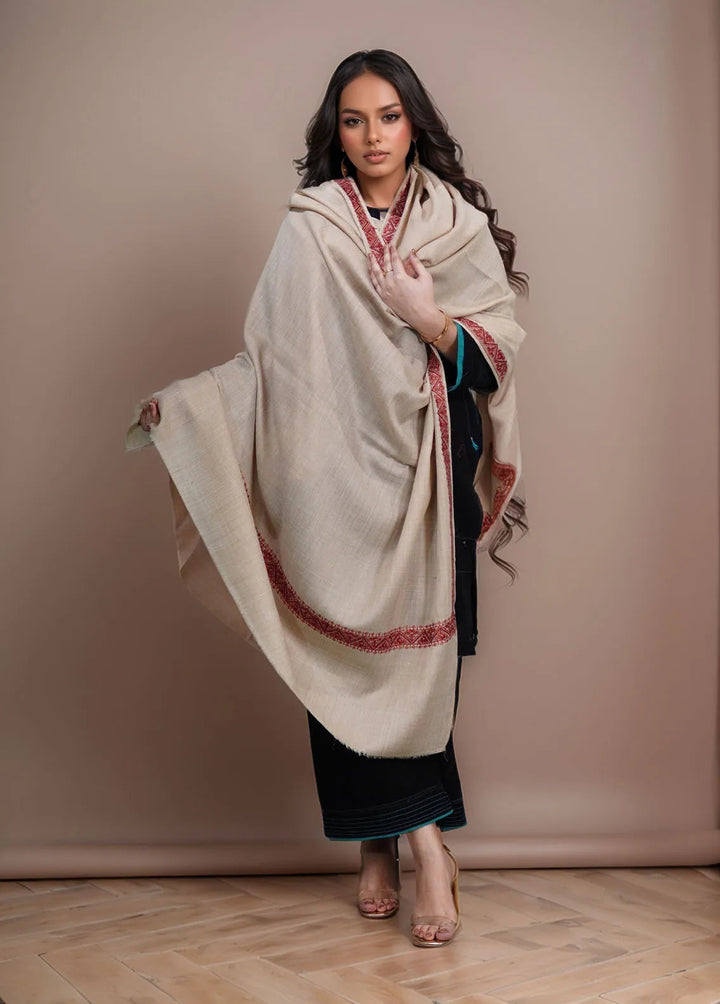 Sanaulla Exclusive Range Pashmina Shawl KPS D-59 Fawn 1 - Winter Collection