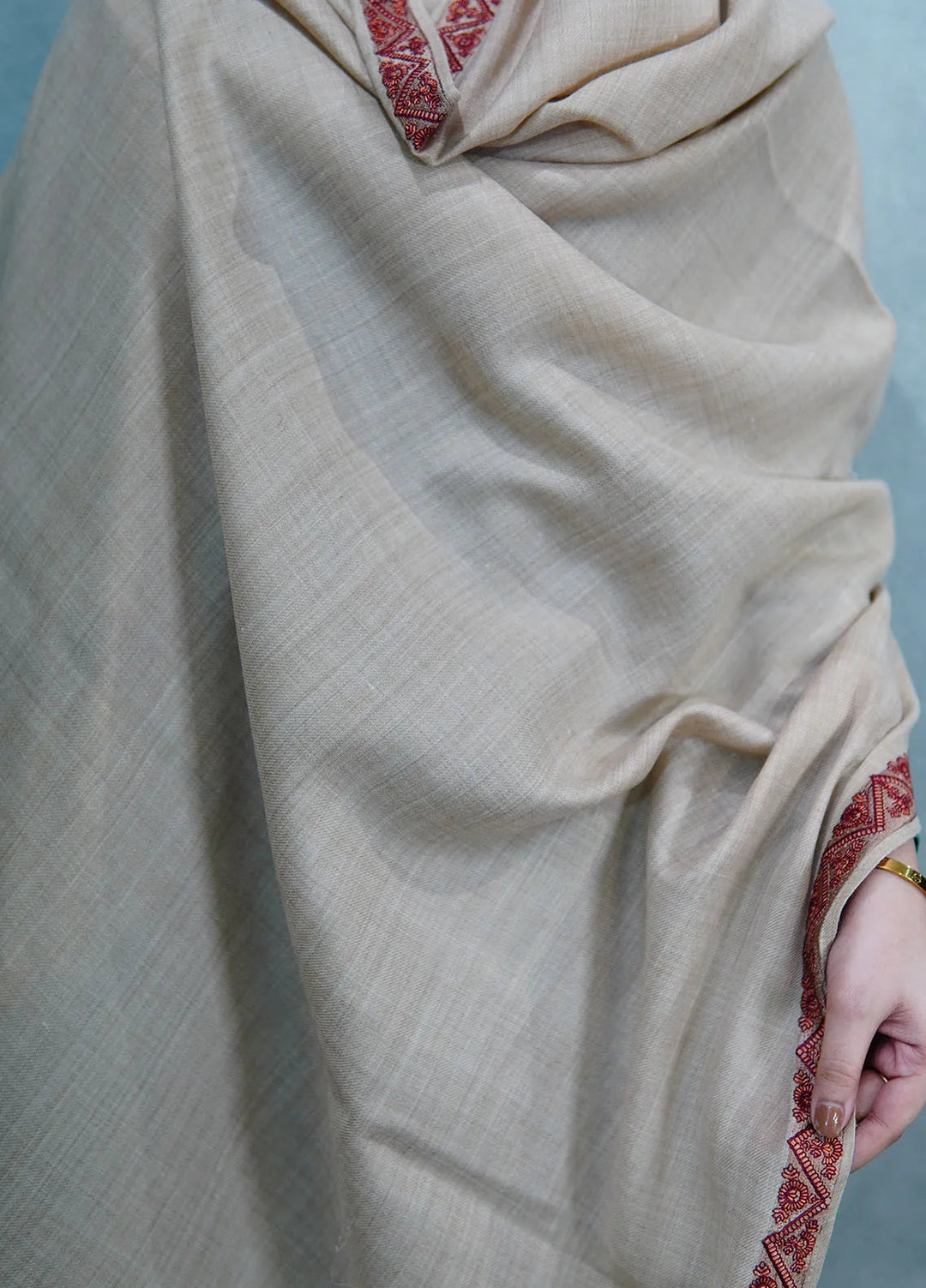 Sanaulla Exclusive Range Pashmina Shawl KPS D-59 Fawn 1 - Winter Collection