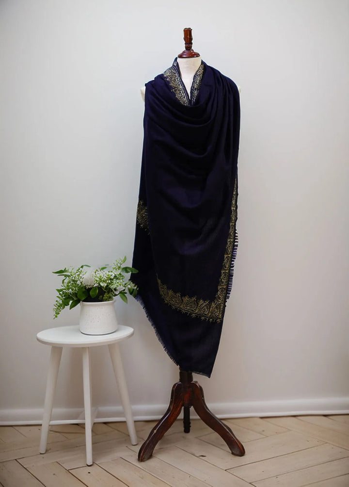 Sanaulla Exclusive Range Pashmina Shawl KPS D-63 Navy Blue - Winter Collection
