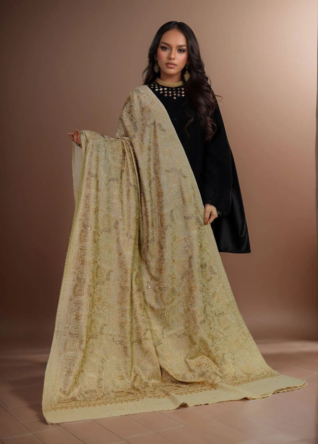 Sanaulla Exclusive Range Pashmina Shawl MAMA D-1 Cream - Winter Collection