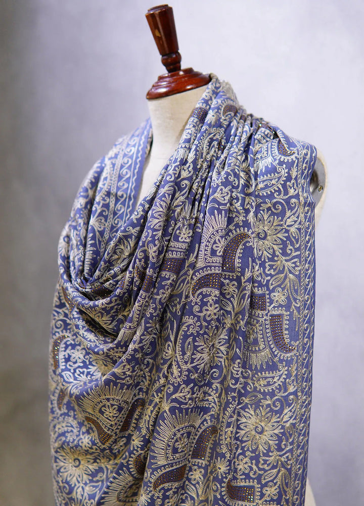 Sanaulla Exclusive Range Pashmina Shawl MAMA D-1 Light Blue - Winter Collection