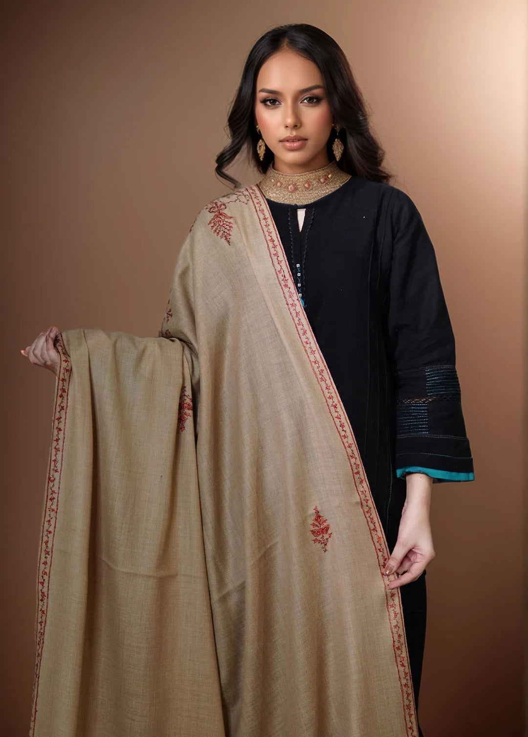 Sanaulla Exclusive Range Pashmina Shawl MAMA D-13 Brown 3 - Winter Collection